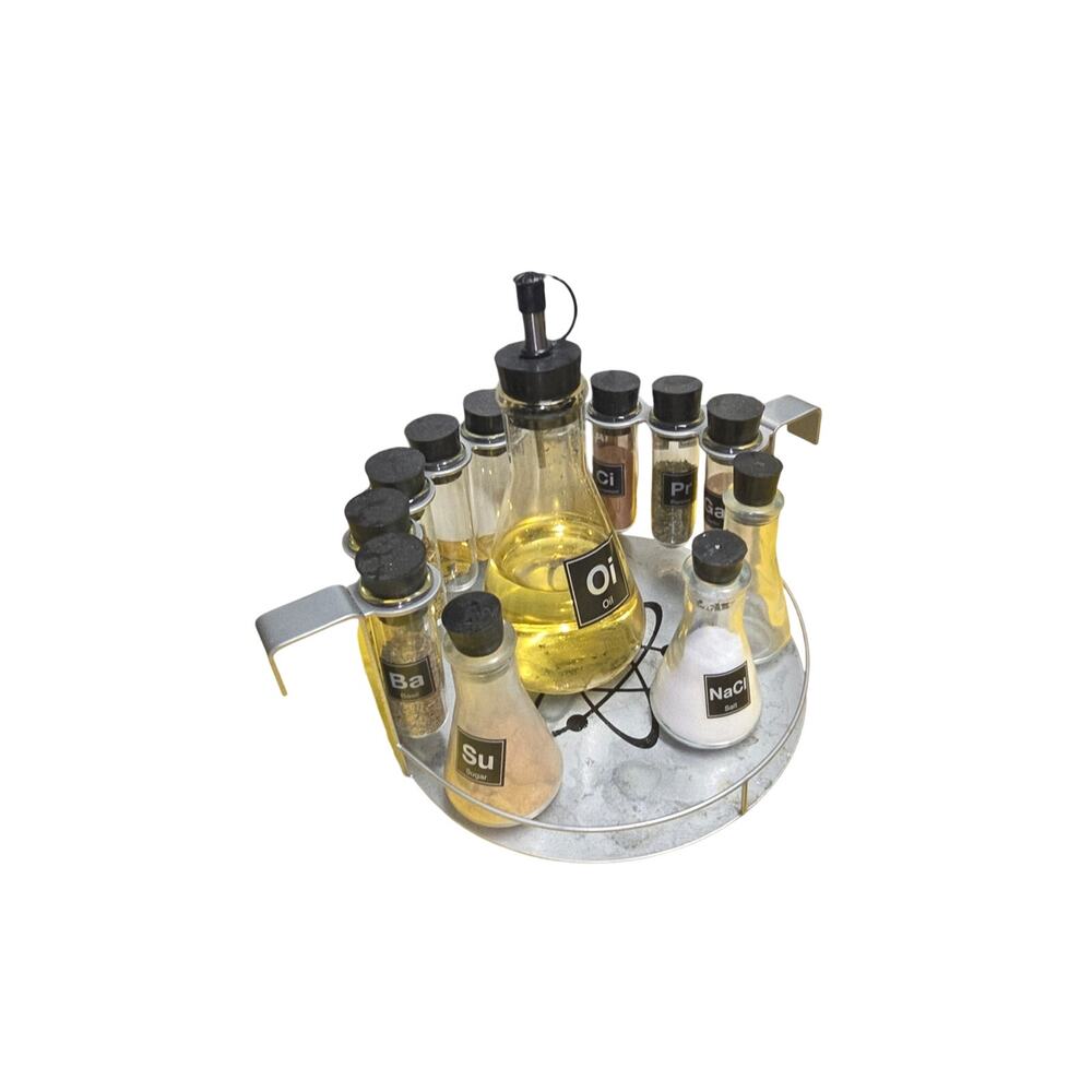 Science Lab Spice Rack with Labeled Glass Bottles